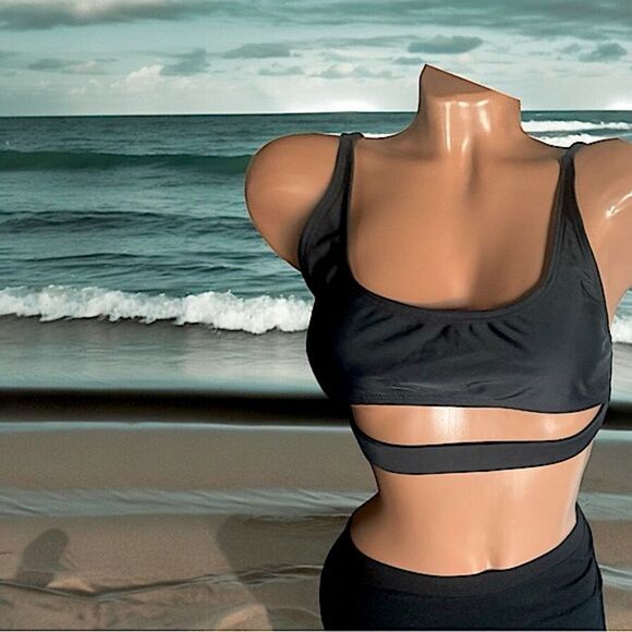 Dipping’ Daisies Swimwear l Cute Black Top Double strap design l Pull-on l EUC - Picture 1 of 9